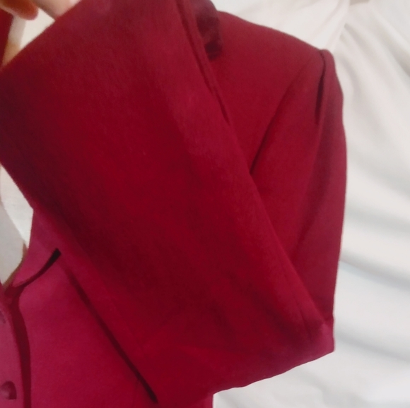 Chaus Vintage, Wool Blazer women jacket, burgundy red bttnUop, velour, collar,12 - Picture 10 of 14